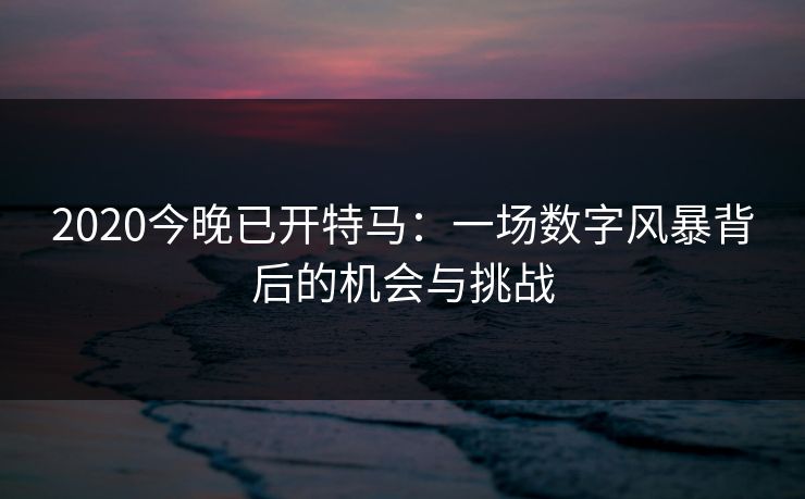 2020今晚已开特马：一场数字风暴背后的机会与挑战